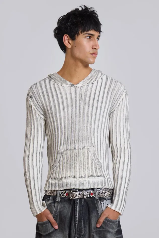 Jaded London Hoodies and Sweatshirts MenUnisex White Scrape Knit Hoodie White