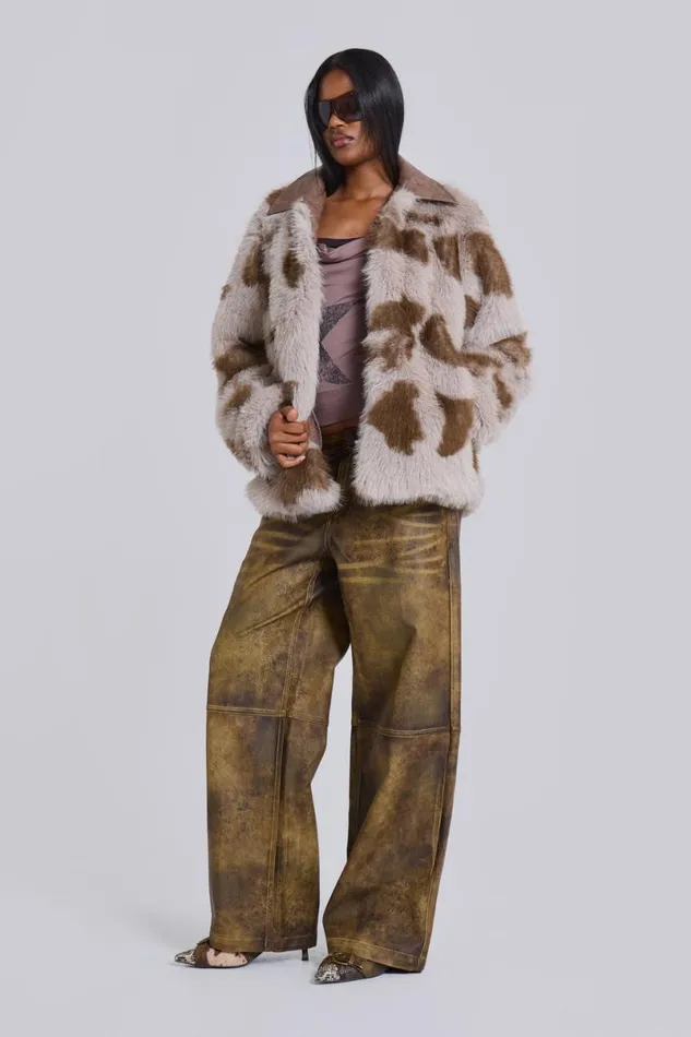 Jaded London Jackets Women Lorax Cow Faux Fur Jacket Multi