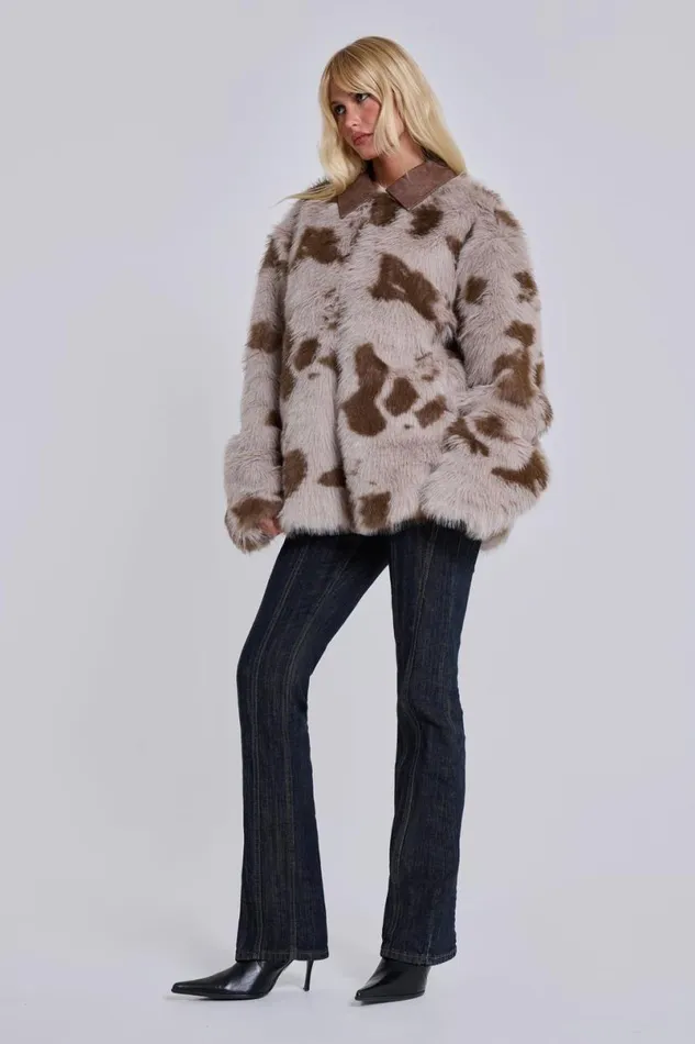 Jaded London Jackets Women Lorax Cow Faux Fur Jacket Multi