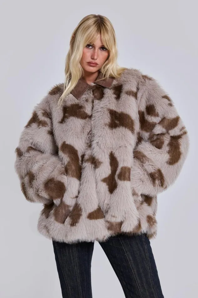 Jaded London Jackets Women Lorax Cow Faux Fur Jacket Multi