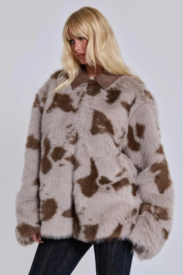 Jaded London Jackets Women Lorax Cow Faux Fur Jacket Multi