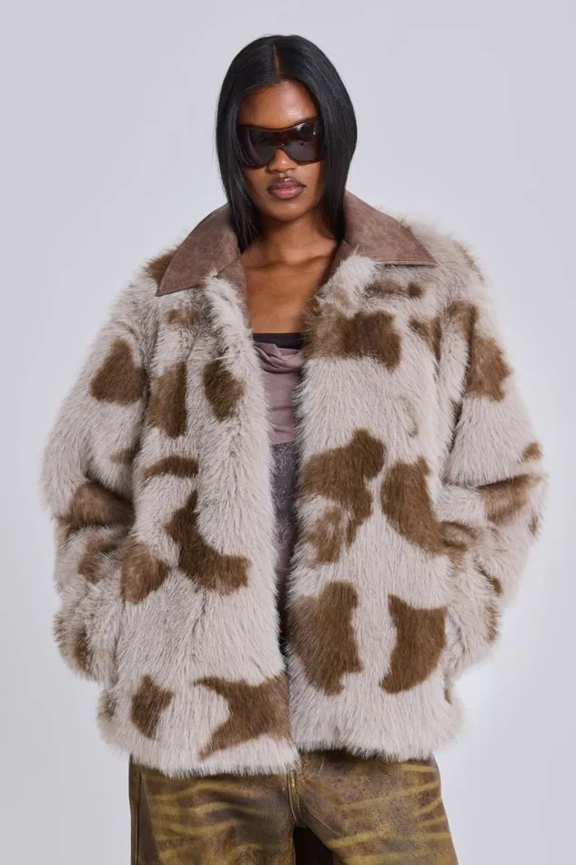 Jaded London Jackets Women Lorax Cow Faux Fur Jacket Multi