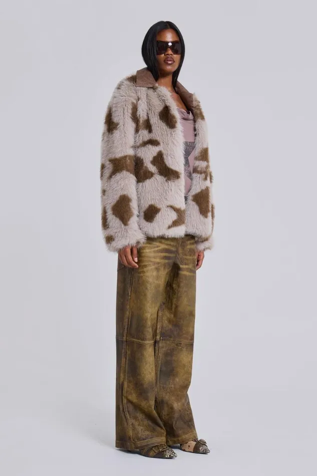 Jaded London Jackets Women Lorax Cow Faux Fur Jacket Multi
