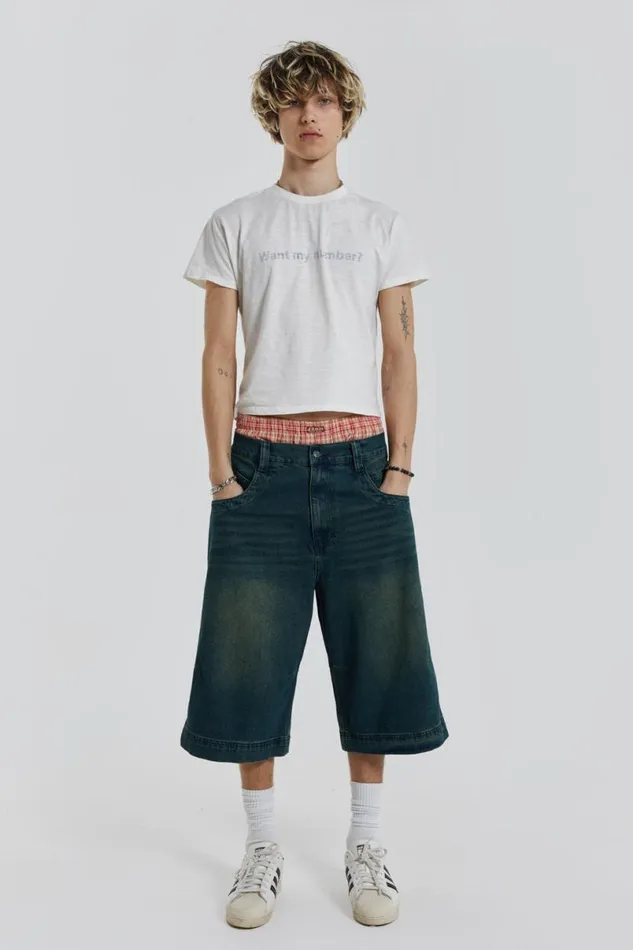 Jaded London Jorts and Shorts Men Axle Sandblast Denim Jorts Blue