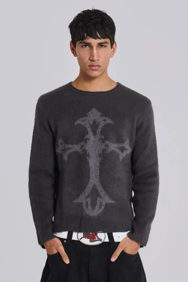 Jaded London Knitwear Men Devine Knit Jumper Black