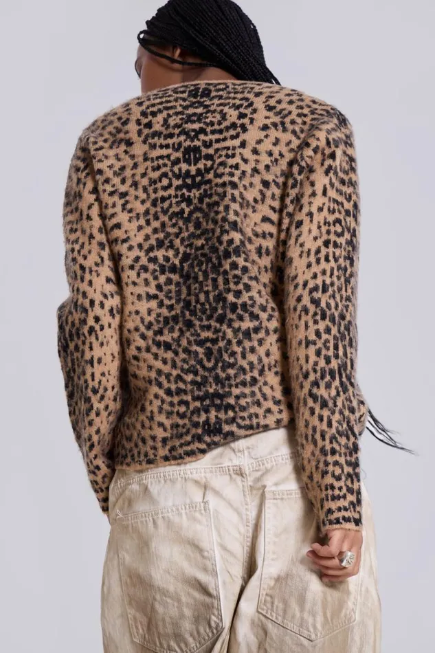 Jaded London Knitwear Men Leopard Chuck Cardigan Brown