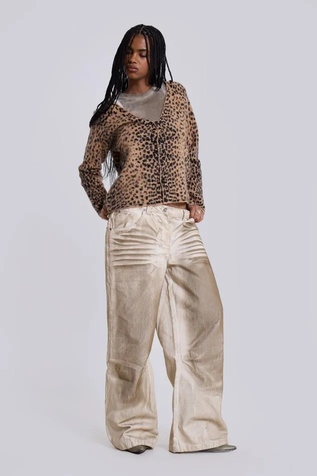 Jaded London Knitwear Men Leopard Chuck Cardigan Brown