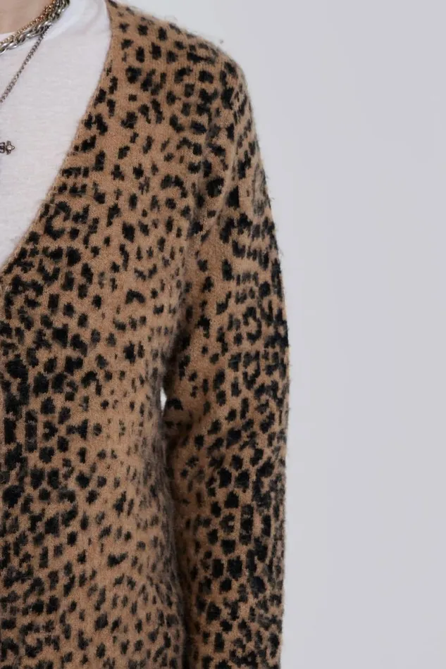 Jaded London Knitwear Men Leopard Chuck Cardigan Brown