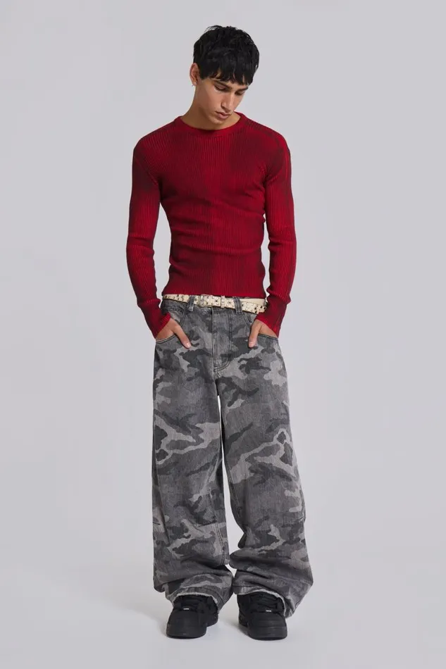 Jaded London Knitwear Men Red Scrape Knit Red