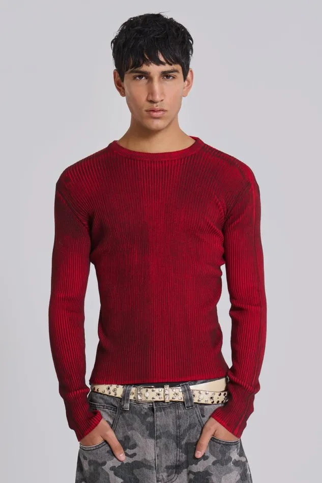 Jaded London Knitwear Men Red Scrape Knit Red