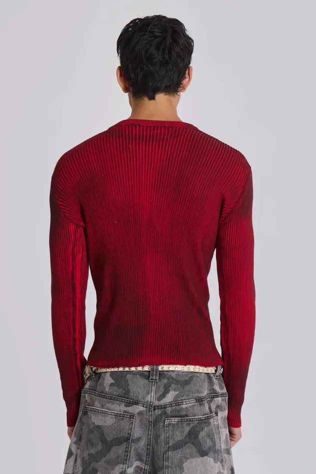 Jaded London Knitwear Men Red Scrape Knit Red