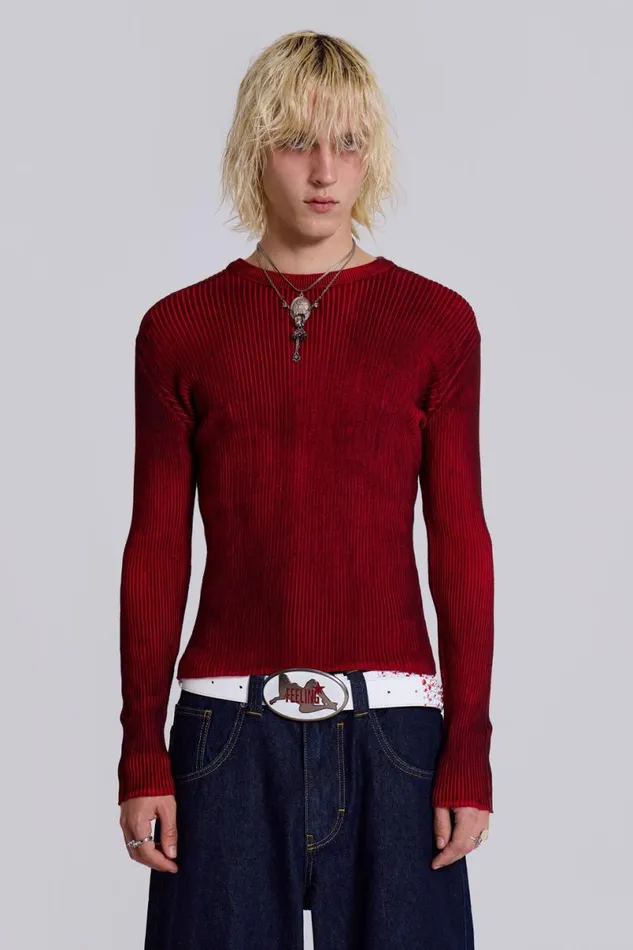 Jaded London Knitwear Men Red Scrape Knit Red