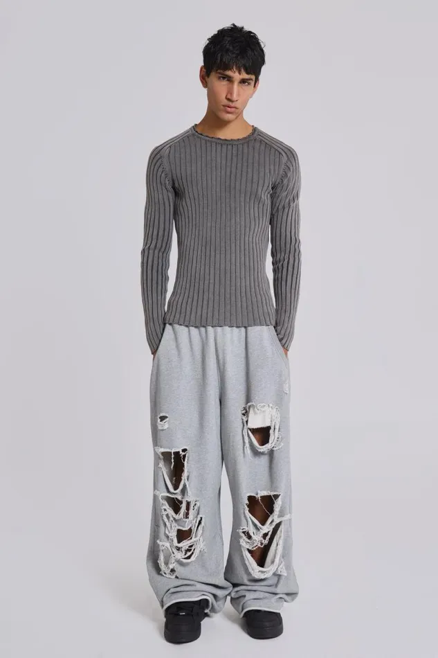 Jaded London Knitwear Men Washed Black Vault Knit Black