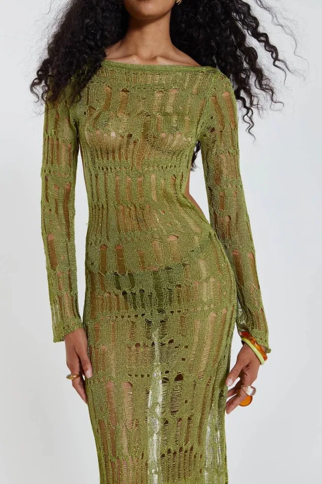 Jaded London Maxi Dresses Women Moss Green Metallic Umbra Maxi Dress Green