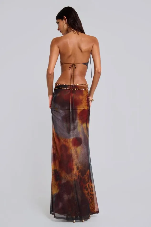 Jaded London Maxi Dresses Women Vida Backless Maxi Dress In Whiskey Multi
