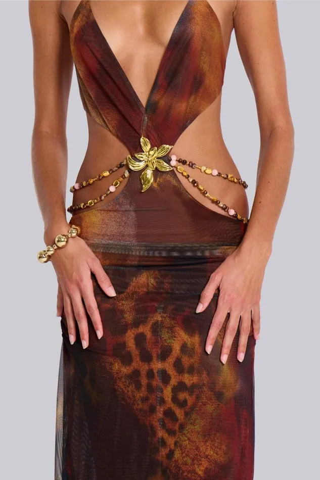 Jaded London Maxi Dresses Women Vida Backless Maxi Dress In Whiskey Multi