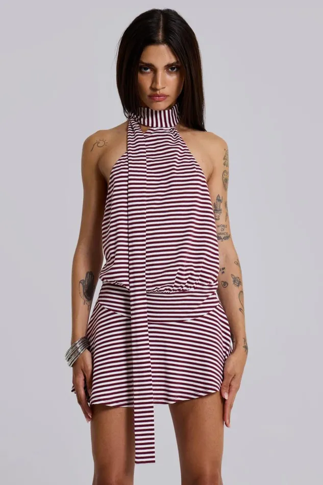 Jaded London Mini Dresses Women Enya Backless Mini Dress In Burgundy Greyred
