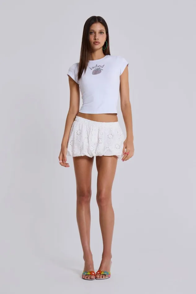 Jaded London Mini Skirts Women White Broderie Lulu Puffball Boxer Micro Skirt White