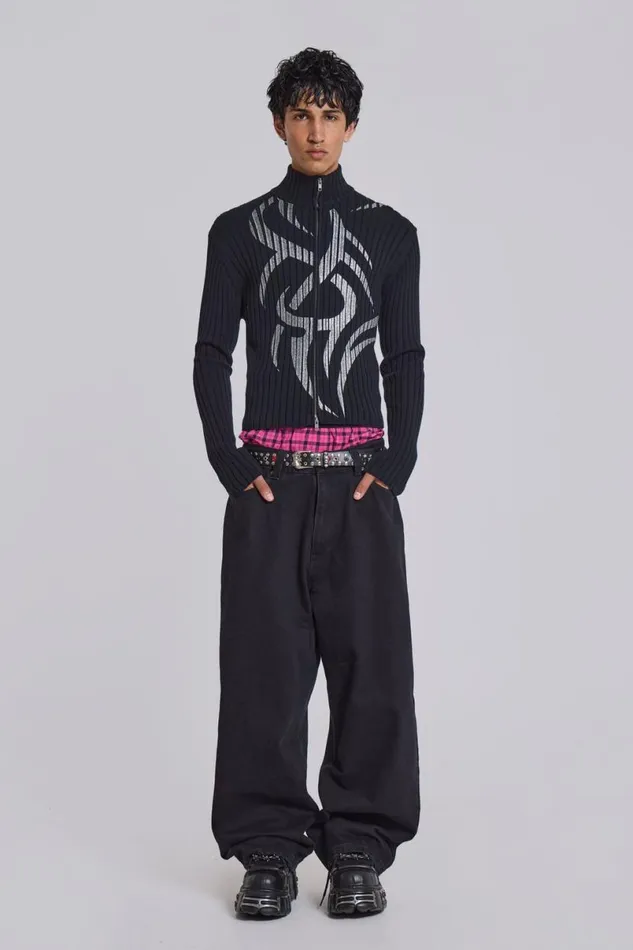 Jaded London Outerwear Men Lucid Blade Knit Track Top Black