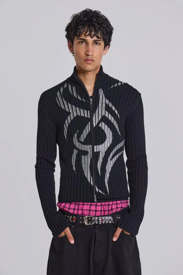 Jaded London Outerwear Men Lucid Blade Knit Track Top Black