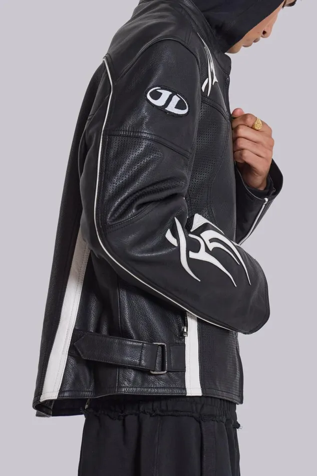 Jaded London Outerwear MenUnisex Crash Leather Biker Jacket Blackwhite