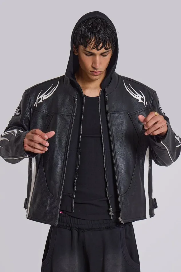 Jaded London Outerwear MenUnisex Crash Leather Biker Jacket Blackwhite
