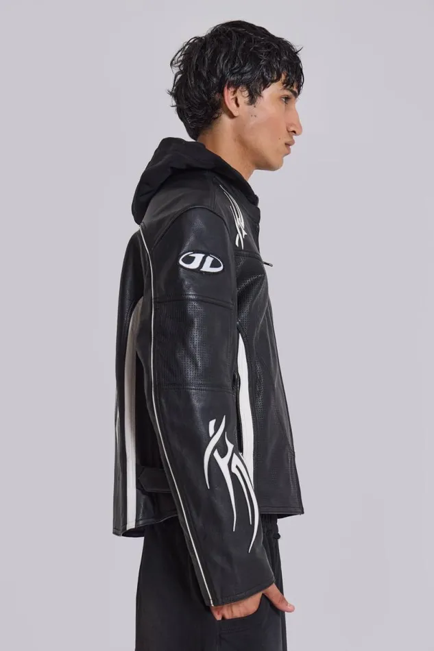 Jaded London Outerwear MenUnisex Crash Leather Biker Jacket Blackwhite