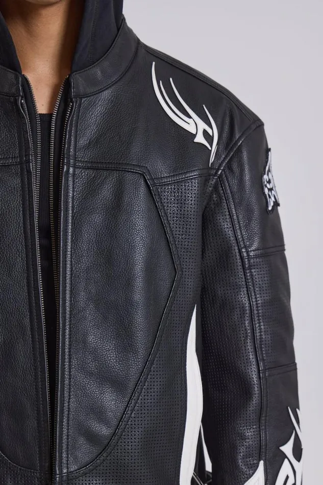 Jaded London Outerwear MenUnisex Crash Leather Biker Jacket Blackwhite