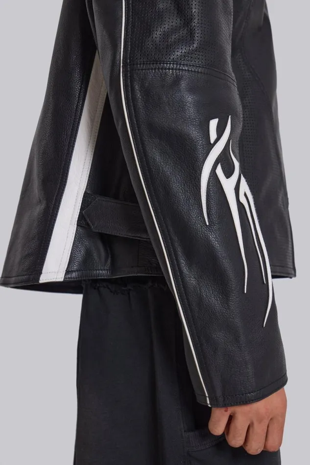 Jaded London Outerwear MenUnisex Crash Leather Biker Jacket Blackwhite