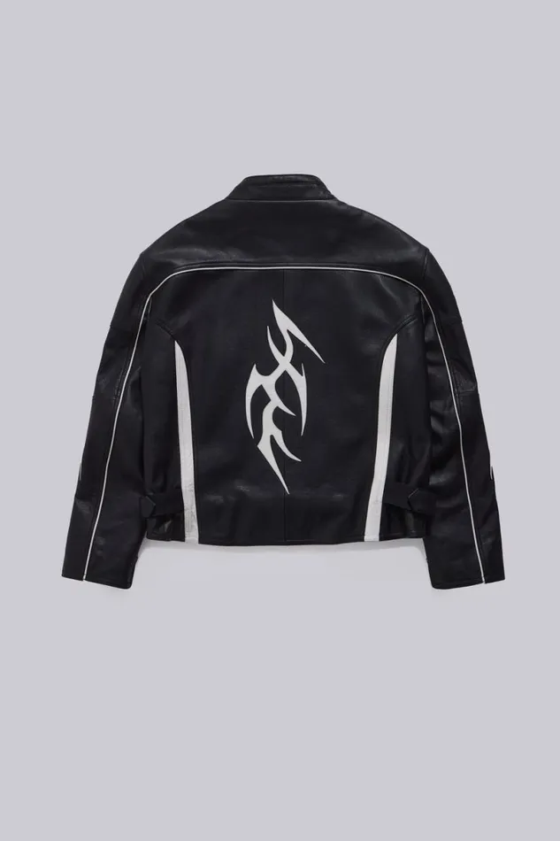 Jaded London Outerwear MenUnisex Crash Leather Biker Jacket Blackwhite