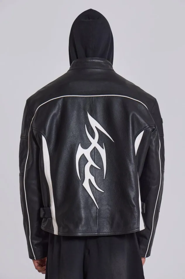 Jaded London Outerwear MenUnisex Crash Leather Biker Jacket Blackwhite