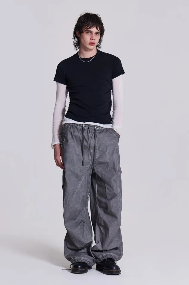 Jaded London Parachute Pants Women Black Oil Wash Parachute Pants Black