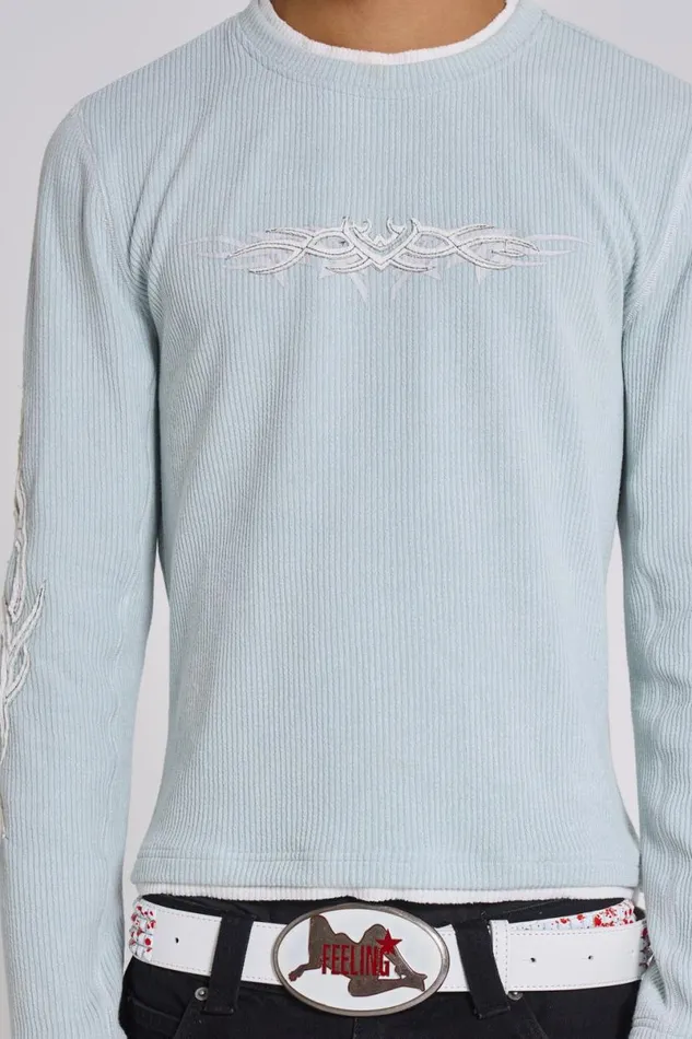 Jaded London TShirts and Vests Men Aqua Tattoo Applique Tee Blue