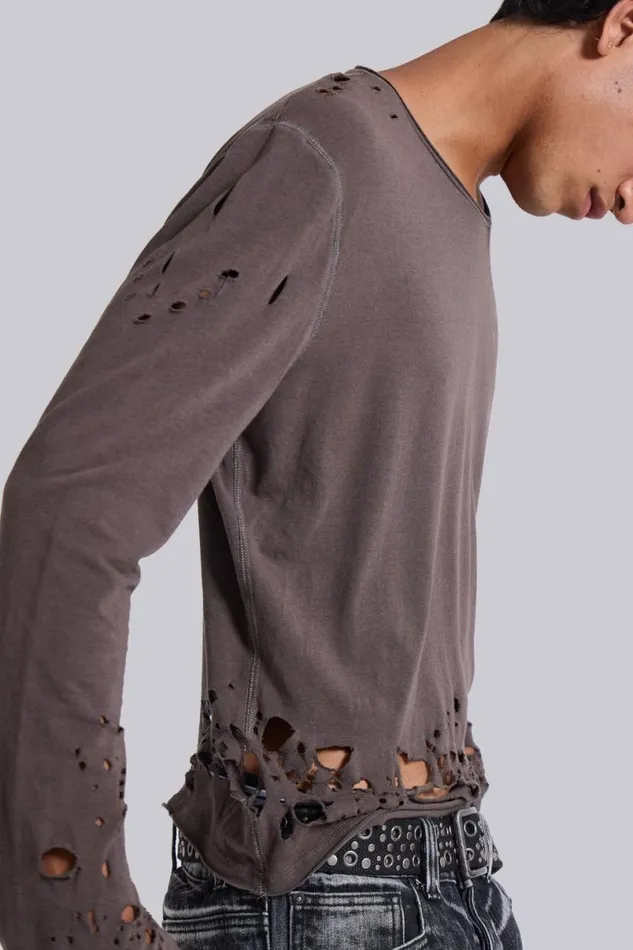 Jaded London TShirts and Vests Men Mauve Bitten Long Sleeve Mauve