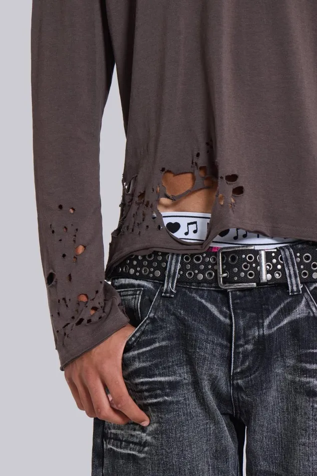 Jaded London TShirts and Vests Men Mauve Bitten Long Sleeve Mauve
