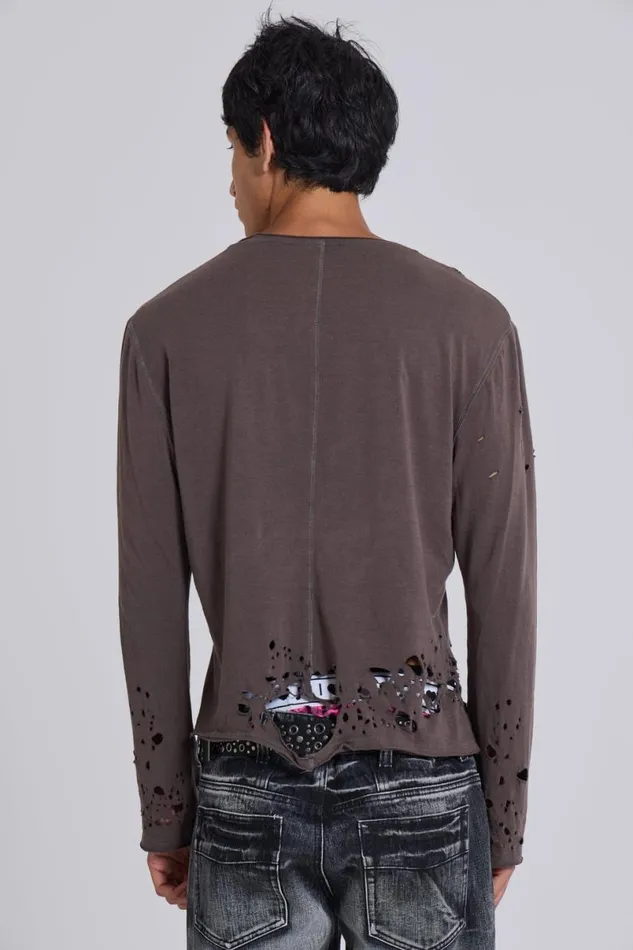 Jaded London TShirts and Vests Men Mauve Bitten Long Sleeve Mauve
