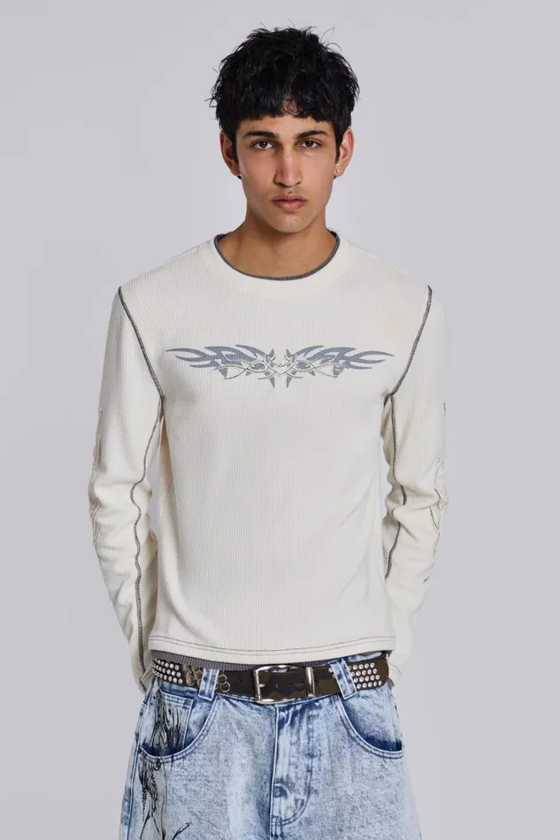 Jaded London TShirts and Vests Men Off White Tattoo Applique Tee White