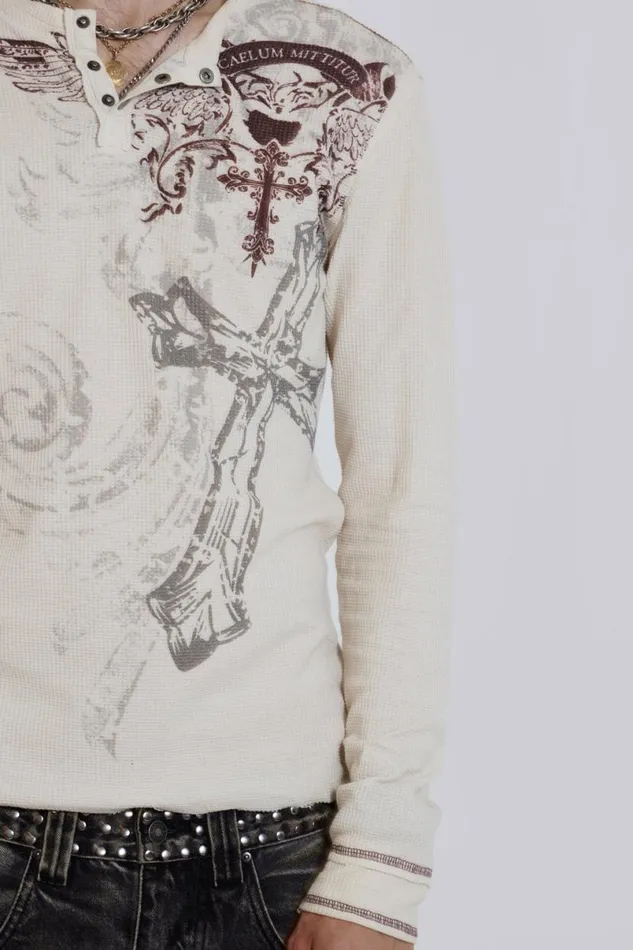Jaded London TShirts and Vests Men Sanctified Waffle Henley White