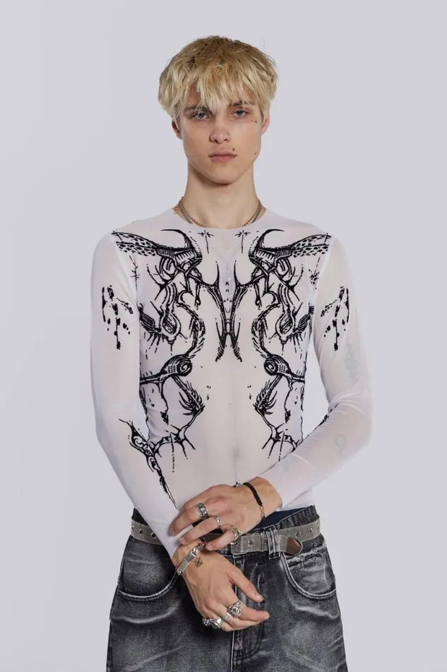 Jaded London TShirts and Vests Men White Wings Mesh Top White