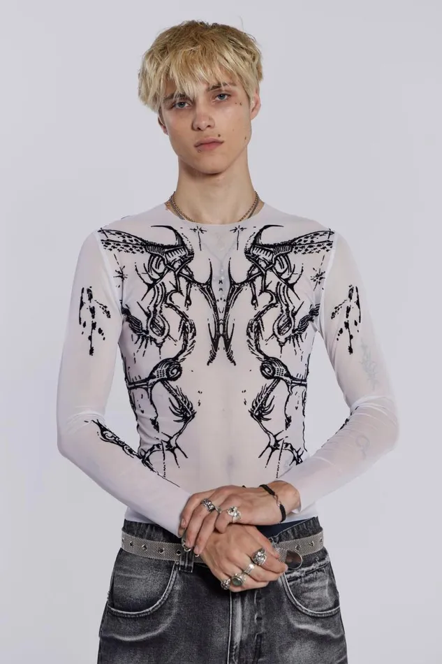 Jaded London TShirts and Vests Men White Wings Mesh Top White