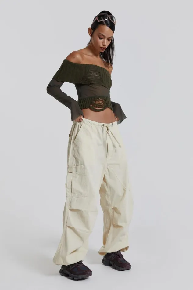 Jaded London Trousers and Pants Women Ecru Parachute Cargo Pants Ecru