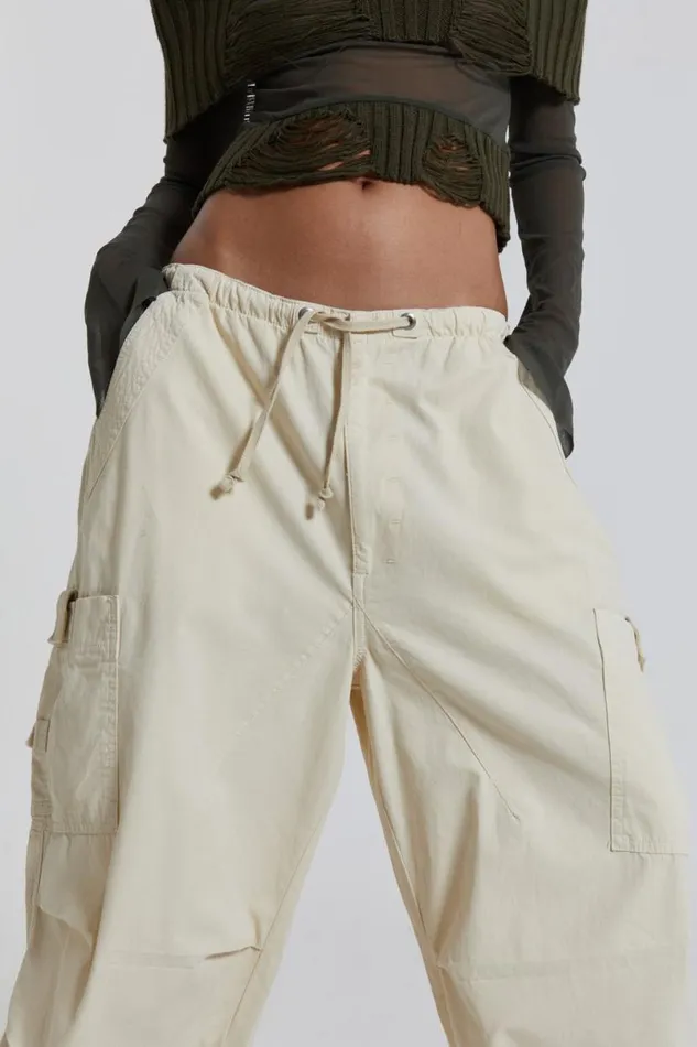 Jaded London Trousers and Pants Women Ecru Parachute Cargo Pants Ecru