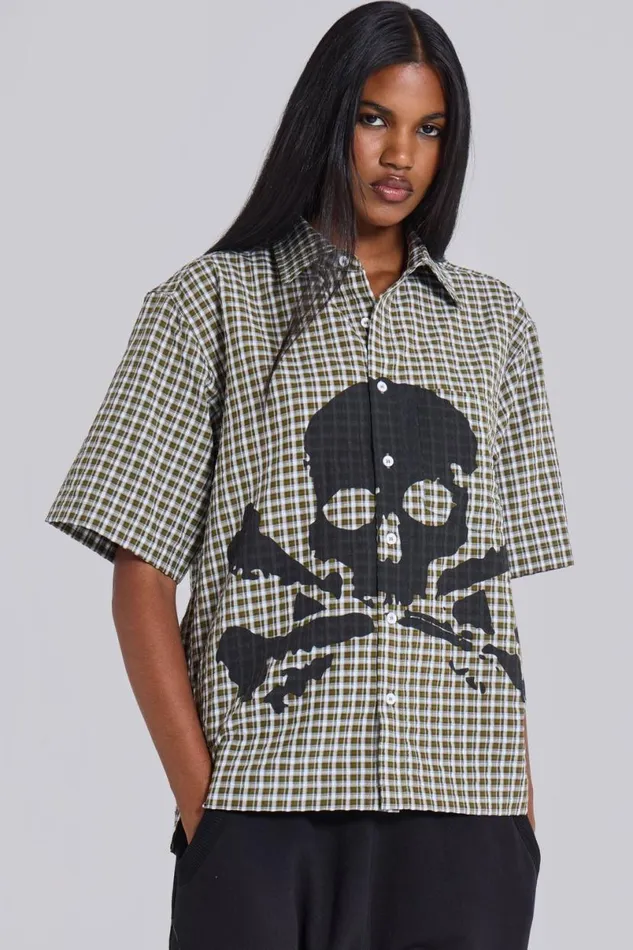 Jaded London Unisex Unisex Wasted Check Shirt Greenblack