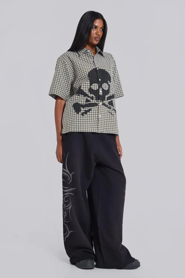 Jaded London Unisex Unisex Wasted Check Shirt Greenblack