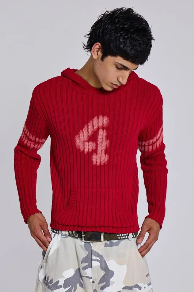 Jaded London Unisex UnisexWomen 4ever Knit Hoodie Red