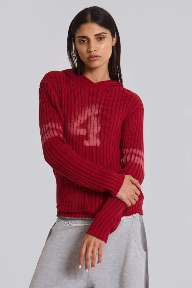 Jaded London Unisex UnisexWomen 4ever Knit Hoodie Red