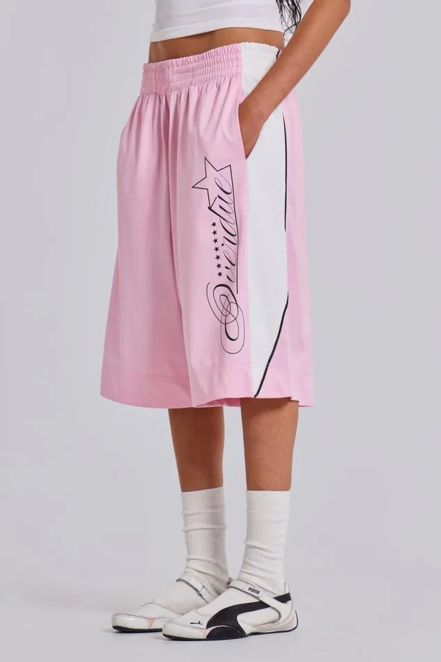 Jaded London Unisex UnisexWomen Pink Overdue Basketball Shorts Pink