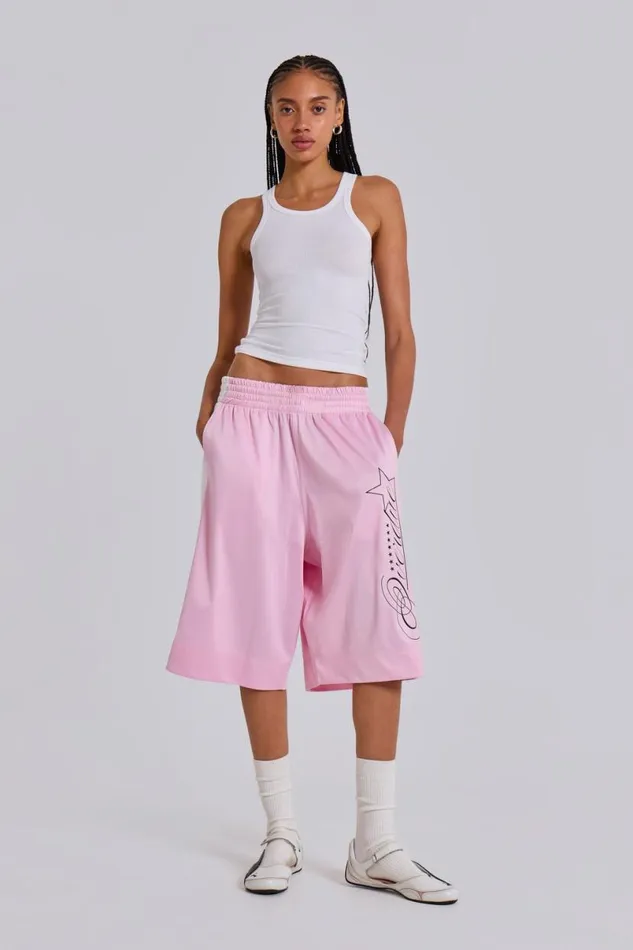 Jaded London Unisex UnisexWomen Pink Overdue Basketball Shorts Pink