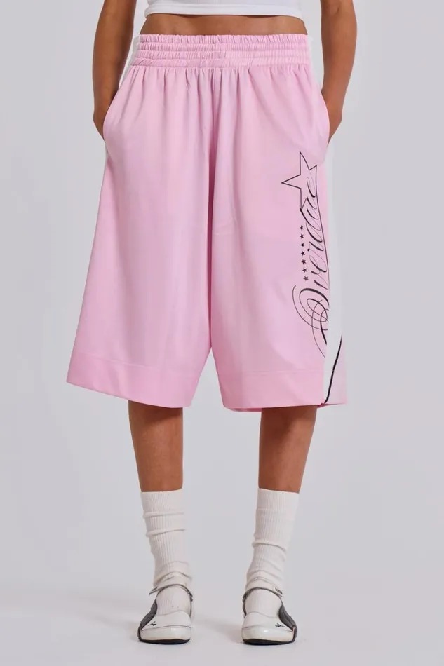 Jaded London Unisex UnisexWomen Pink Overdue Basketball Shorts Pink