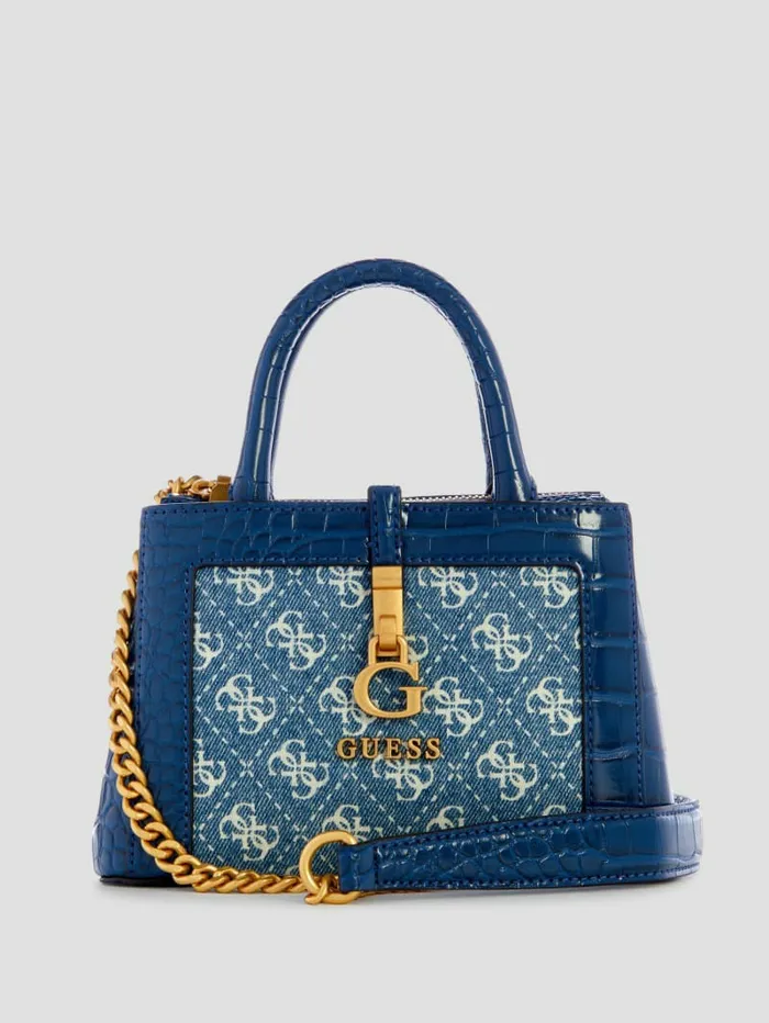 James Denim Quattro G Mini Satchel Denim Logo Women Handbags GUESS